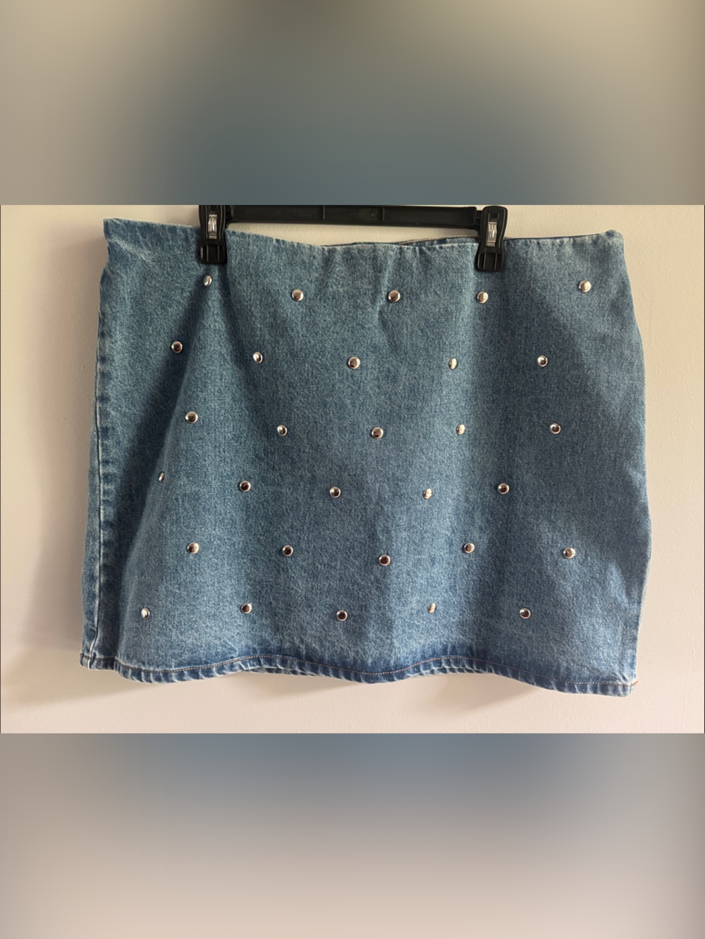 NWT Rhinestone Studded Denim Mini Skirt | Fully Lined | Size XL